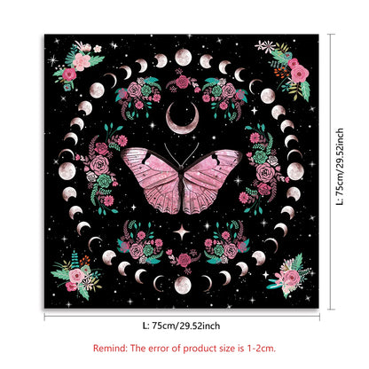 Pink Butterfly Moon Phase Floral Tarot Card Tablecloth  Altar Cloth Witchcraft Astrology Oracle Divination Cloth Home Decor