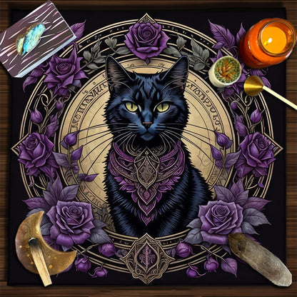 Colorful Mandala Black Cat Altar Cloth Tarot Tablecloth Witchcraft Cat & Moon Starry Sky Divination Cloth Tarot Mat Home Decor