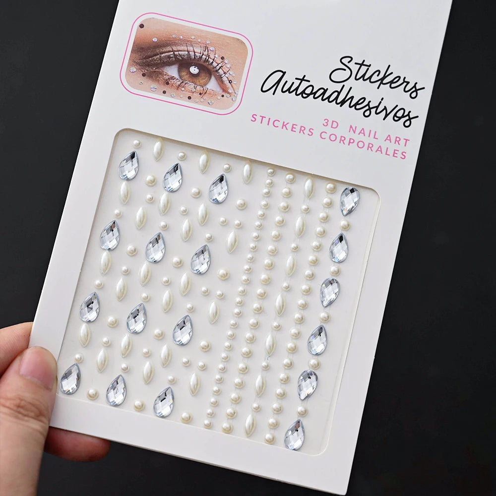 1Sheet 3D Rhinestone Face Tattoo Stickers Coloful Glitter Gems Sliders Festival/Makeup Waterproof With Diamond Tattoos Decals *&