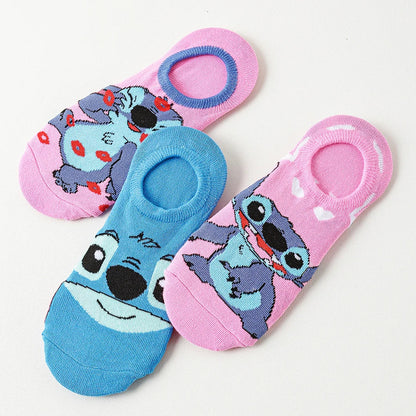 10Pairs miniso disney Unisex Cartoon Anime Socks Men Women Hip Hop Street Style Funny Casual Short Boat Socks