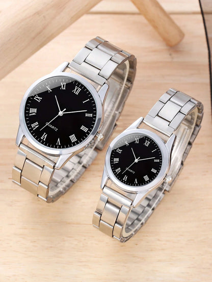 2PCS minimalist alloy Roman Men and women quartz expression pair watch set as a gift for lovers