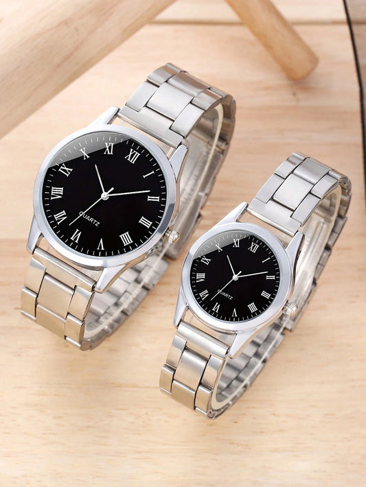 2PCS minimalist alloy Roman Men and women quartz expression pair watch set as a gift for lovers