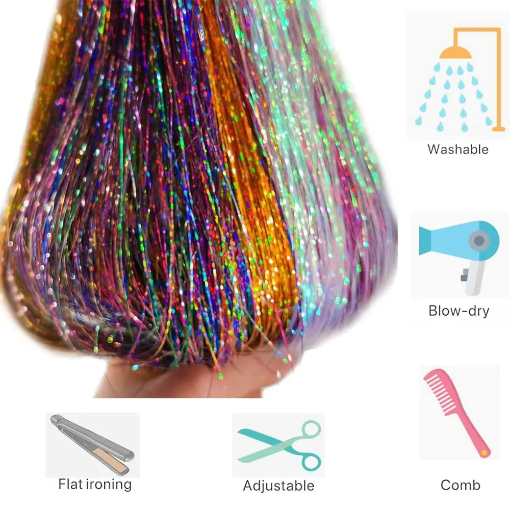 1 Pc Sparkle Shiny Hair Tinsel Hair Extensions Dazzles Women Hippie for Braiding Headdress Hair Braiding Tools Long 100cm