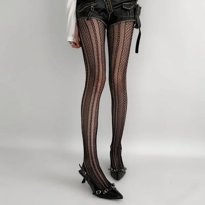 Gothic Women's Irregular Exposed Skin Tights Ripped Fishnet Thin Pantyhose Punk Y2K Hollowed-out Retro Lace Sexy Silk Stockings