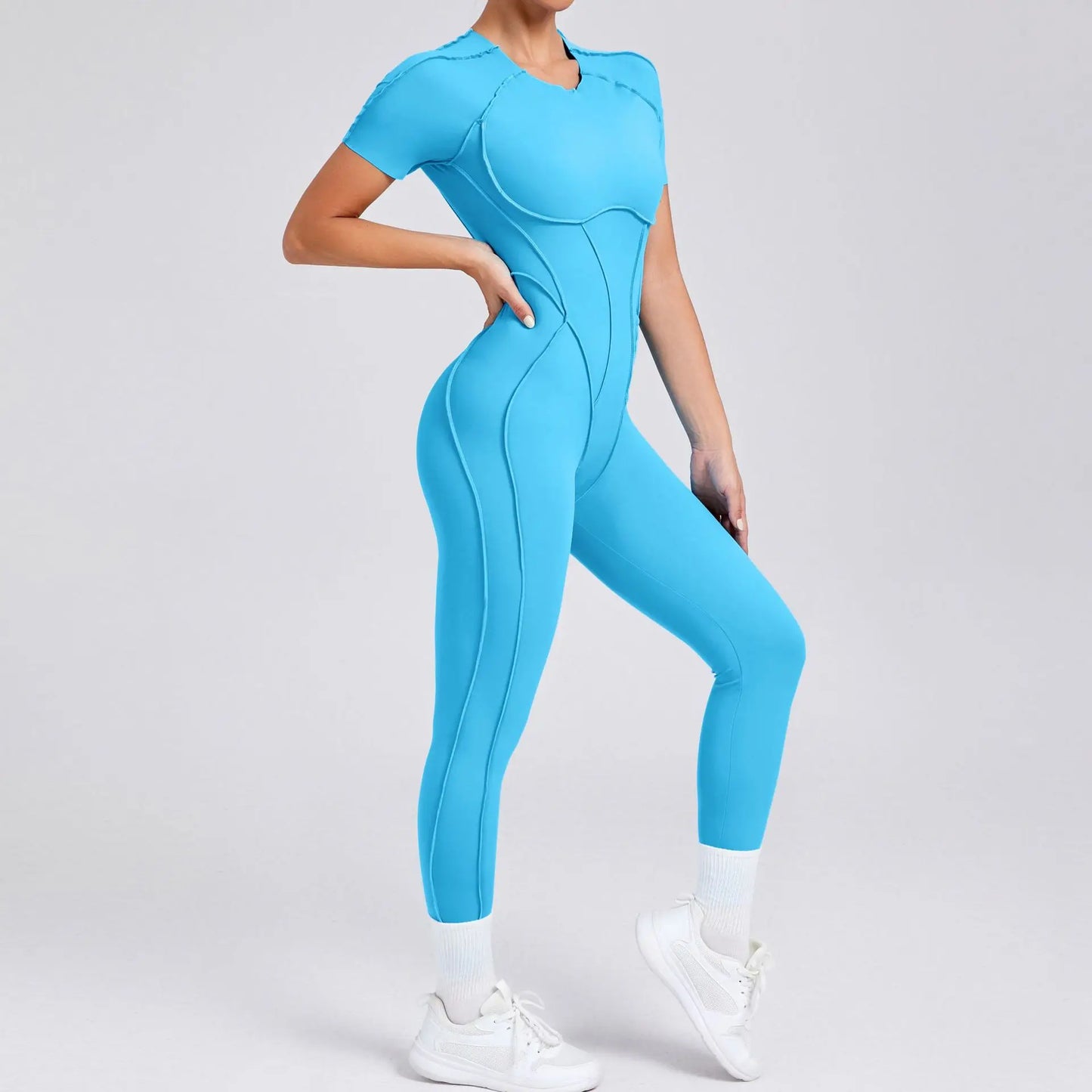 New Women's One-piece chest pad Yoga Jumpsuit leggings Short sleeve Backless Slim Fit Sports Outfit High elasticity soft comfort