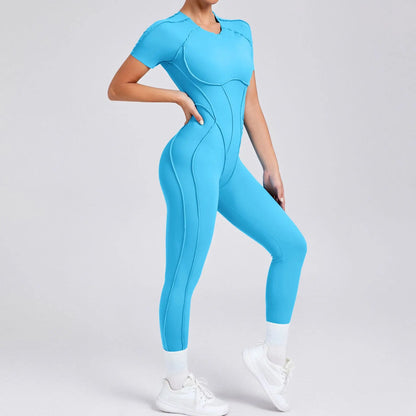 New Women's One-piece chest pad Yoga Jumpsuit leggings Short sleeve Backless Slim Fit Sports Outfit High elasticity soft comfort