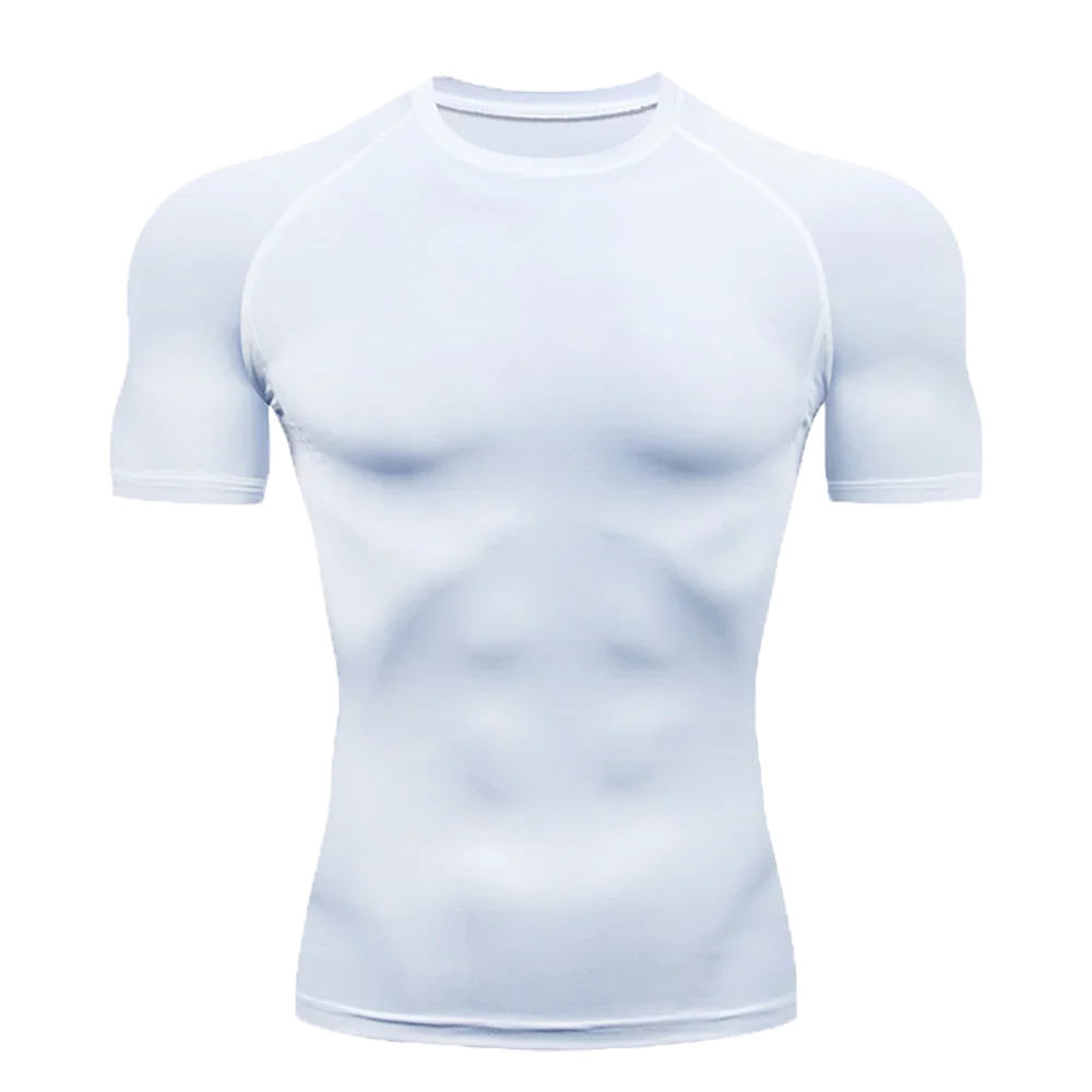 Men's Solid Color Short Sleeved T-shirt Compressed Quick Drying Breathable Training Suit Fitness Jujitsu Rashguard Top Gym Sport