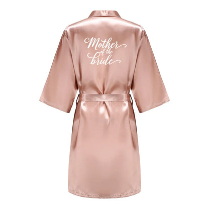 Rose Gold Satin Team Bride Bridesmaid Robe Wedding Bathrobe Gown Women Dressing Sleepwear Mother Maid of Honor Kimono