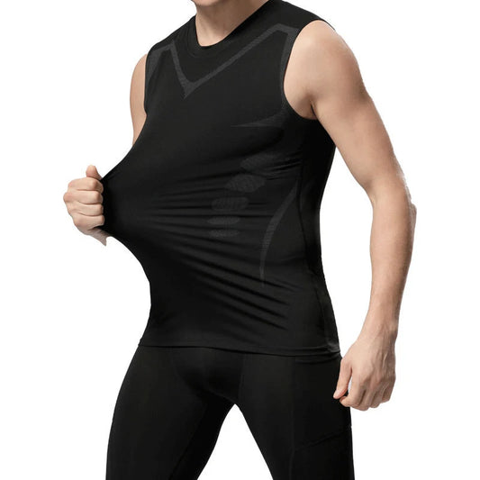 Men's sci-fi printed black vest, fashionable and casual men's quick drying T-shirt, sports and fitness round neck elastic vest