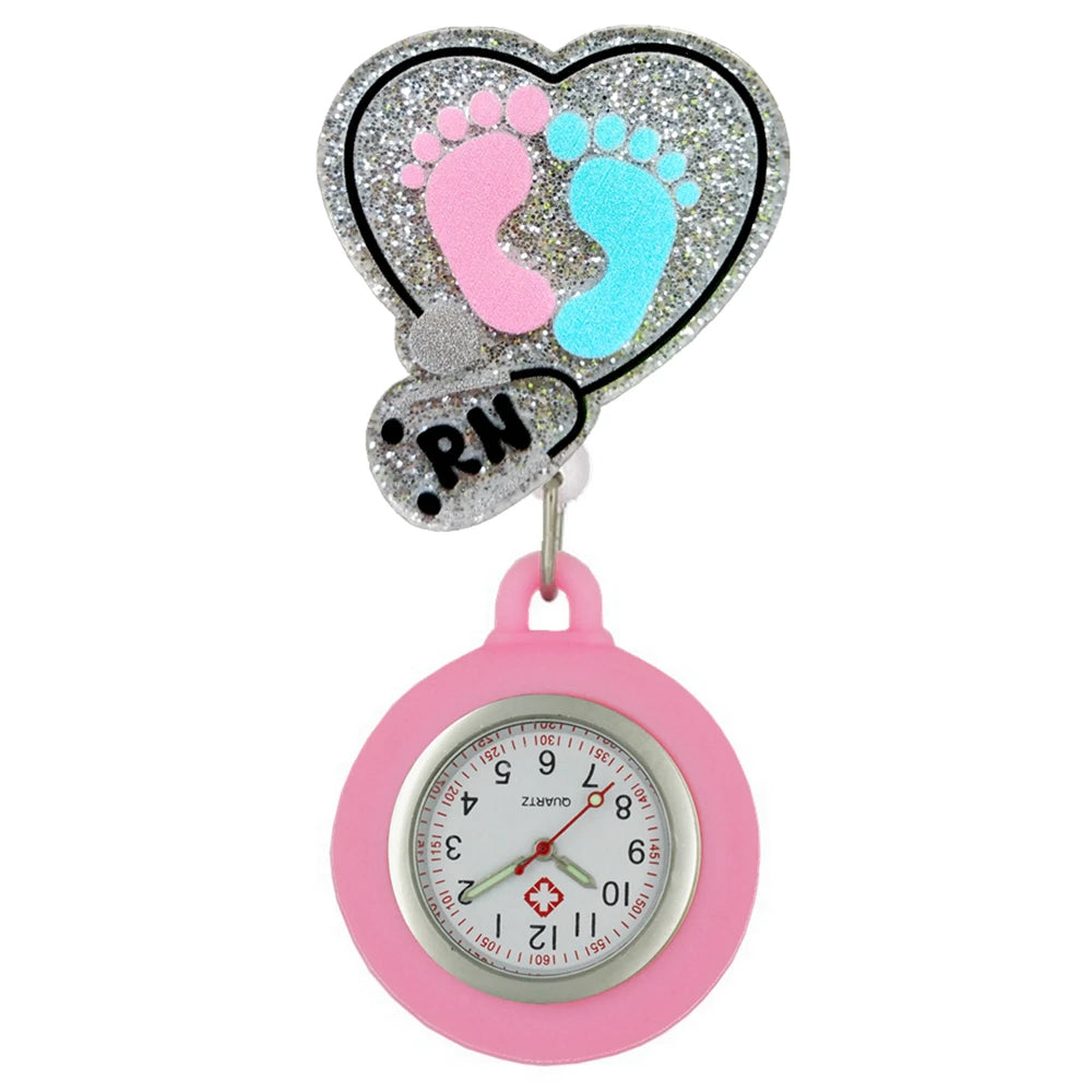 Hospital Medical Workers Cartoon Shiny Nurse Doctor Badge Reel Retractable FOB Pocket Watch Clip Hang Students Clock Watches
