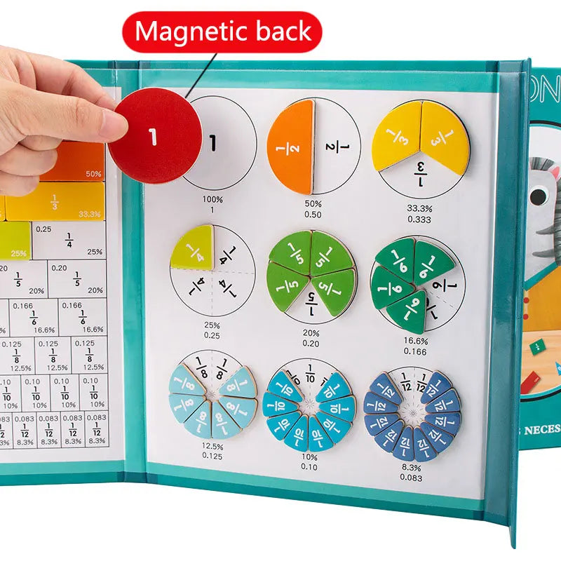Children Magnetic Fraction Learning Math Toys Wooden Fraction Book Set Parish Teaching Aids Arithmetic Learning Educational Toys