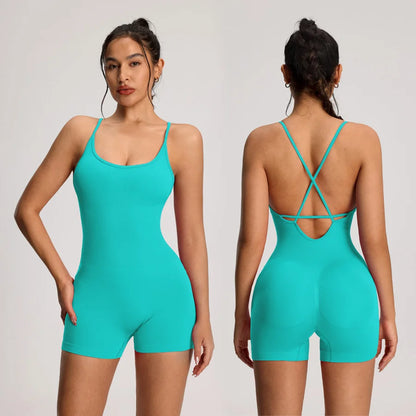Backless Women's Bodysuit Yoga Combi-pants Shorts Jumpsuits Gym-to-Street Overalls Summer Fitness Jumpsuit for Gym Rompers