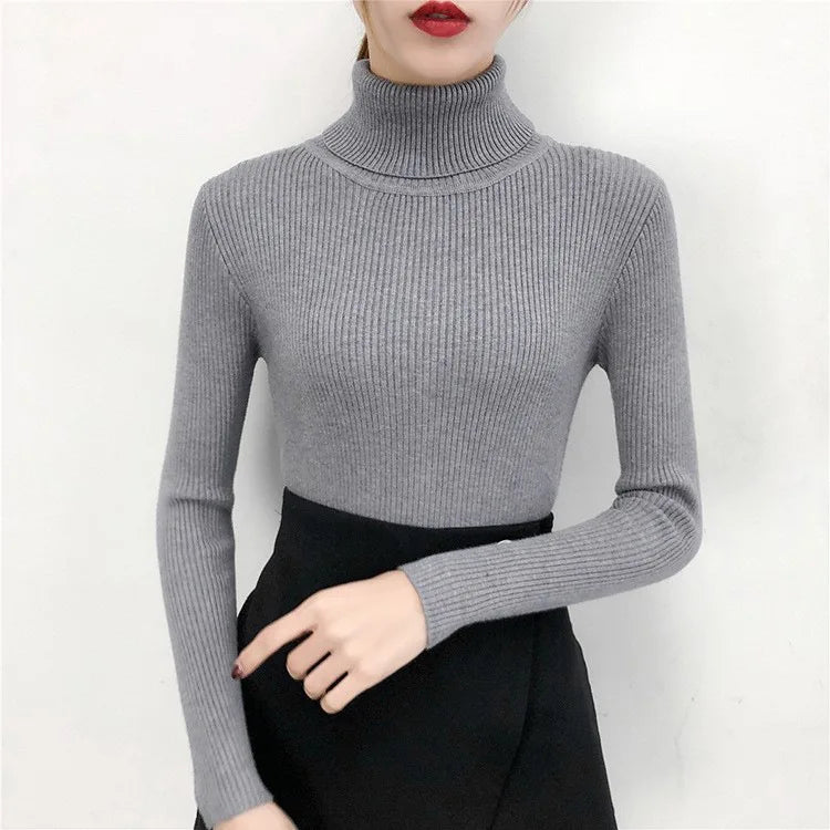 2024 Autumn Winter Thick Sweater Women Knitted Ribbed Pullover Sweater Long Sleeve Turtleneck Slim Jumper Soft Warm Pull Femme