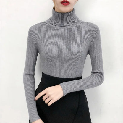 2024 Autumn Winter Thick Sweater Women Knitted Ribbed Pullover Sweater Long Sleeve Turtleneck Slim Jumper Soft Warm Pull Femme