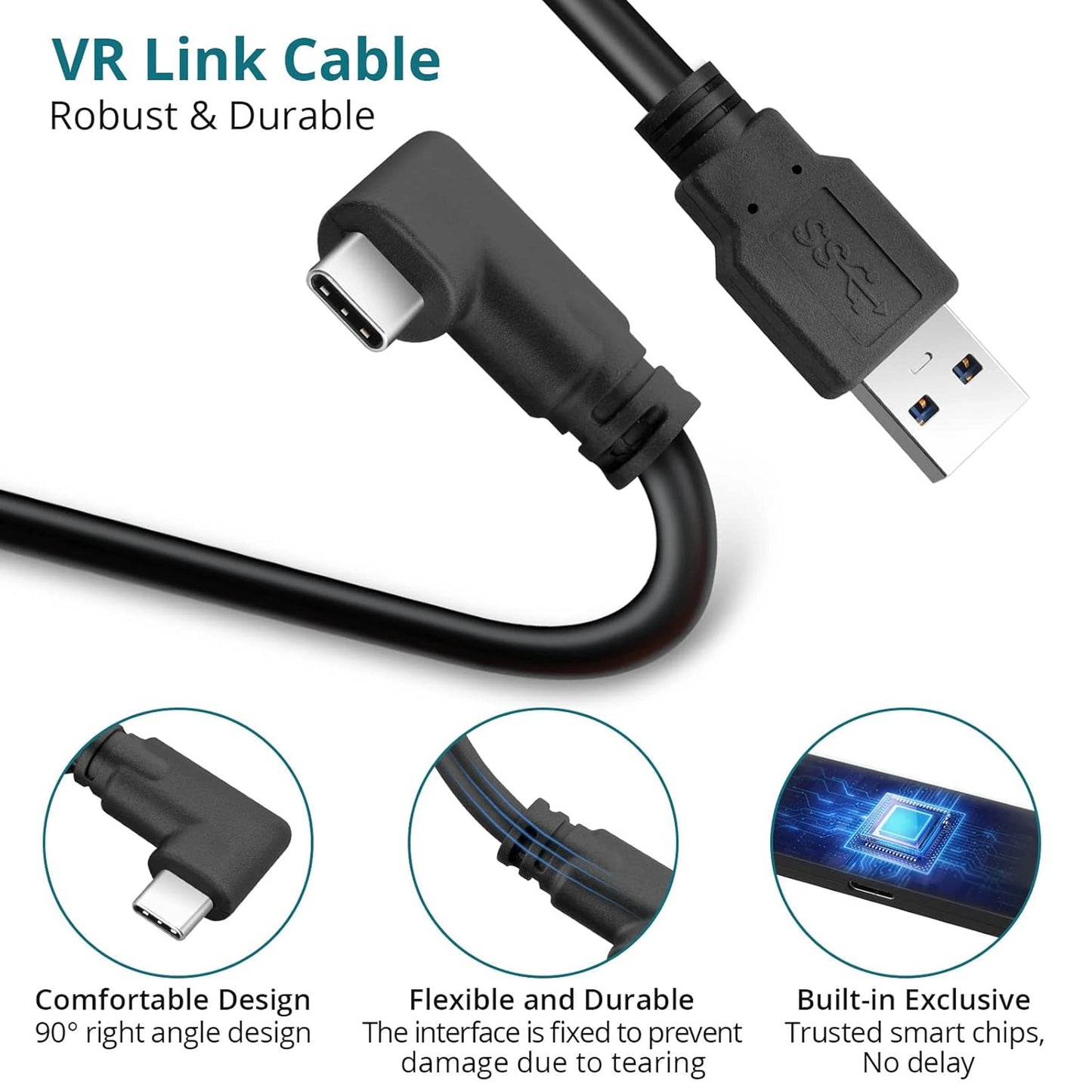 For Quest 2/Quest 3S/Quest 3 USB-C Link Cable ¨C Fast Data Transfer & Charging Cable for Seamless VR Gaming and PC Connectivity