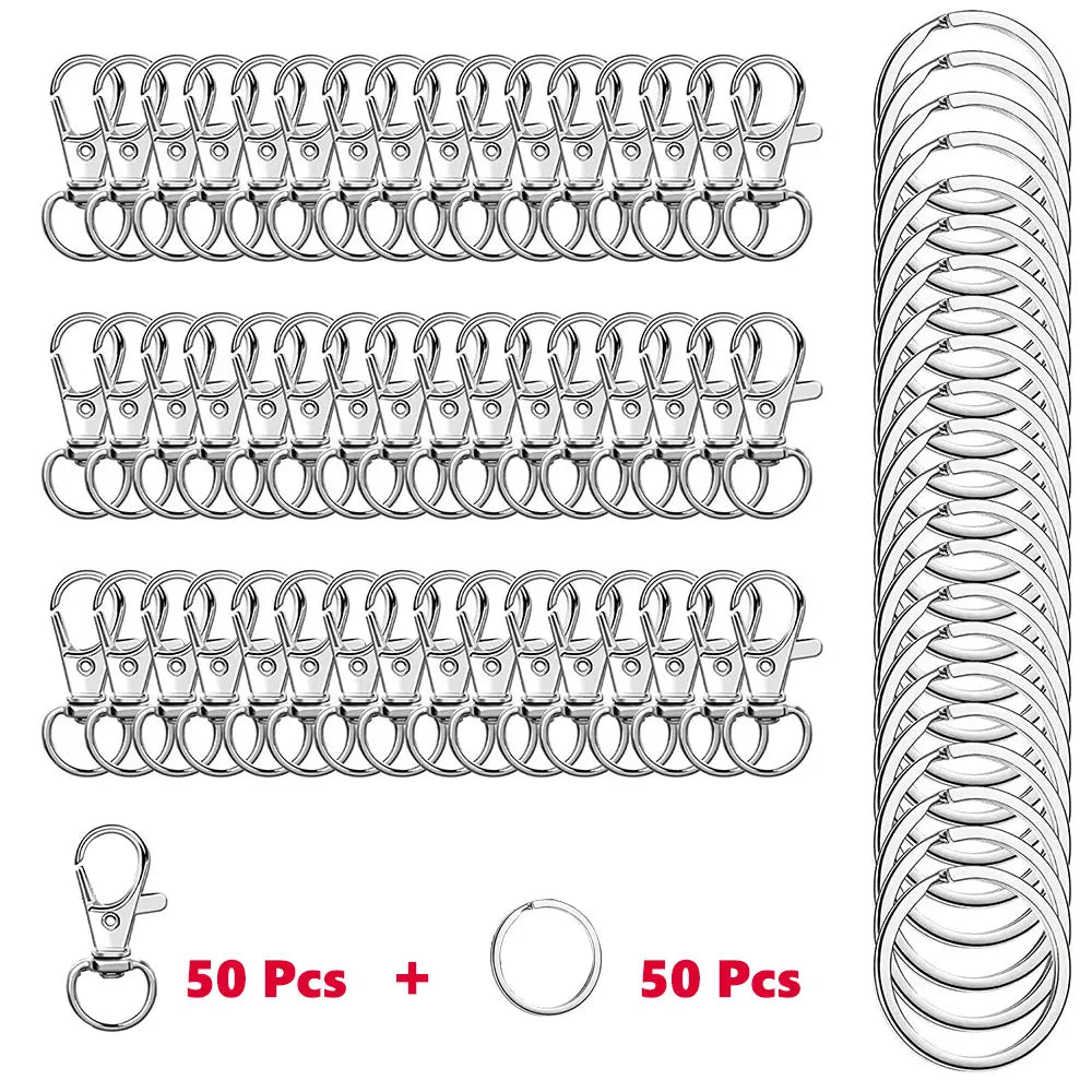 Swivel Clasps Lanyard Snap Hooks with 50pcs Key Rings 50pcs Clip Hooks Lobster Claw Clasps for Keychains Jewelry DIY Crafts