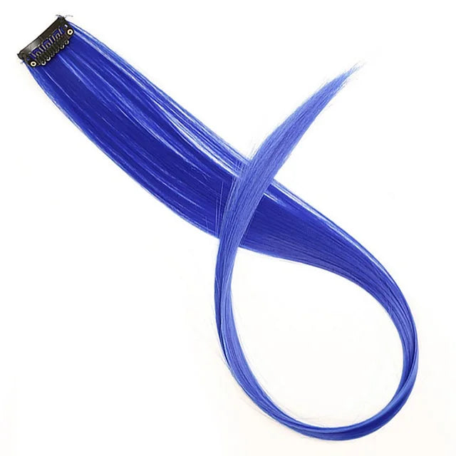 5PCS 22Inch Synthetic Long Straight Hair Clips Rainbow Hair Extension Colored Red Green Blue Hairpiece for Women