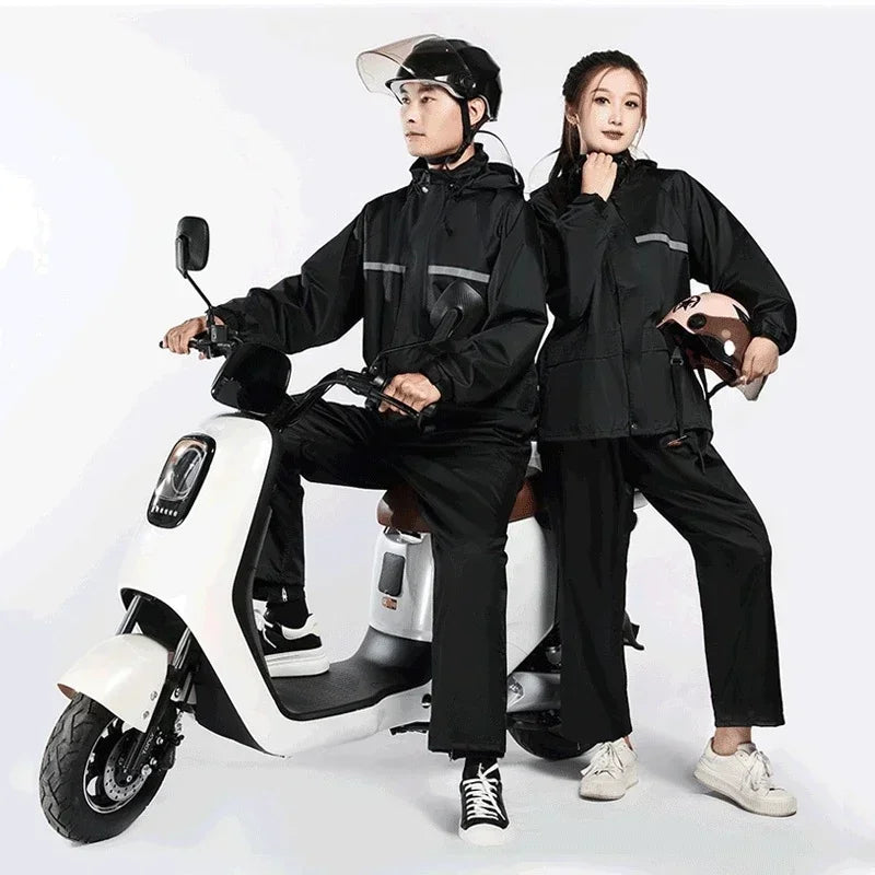 Reflective Split Rain Suit - Full Body Storm Protection for E-Bike/Motorcycle Delivery Riding