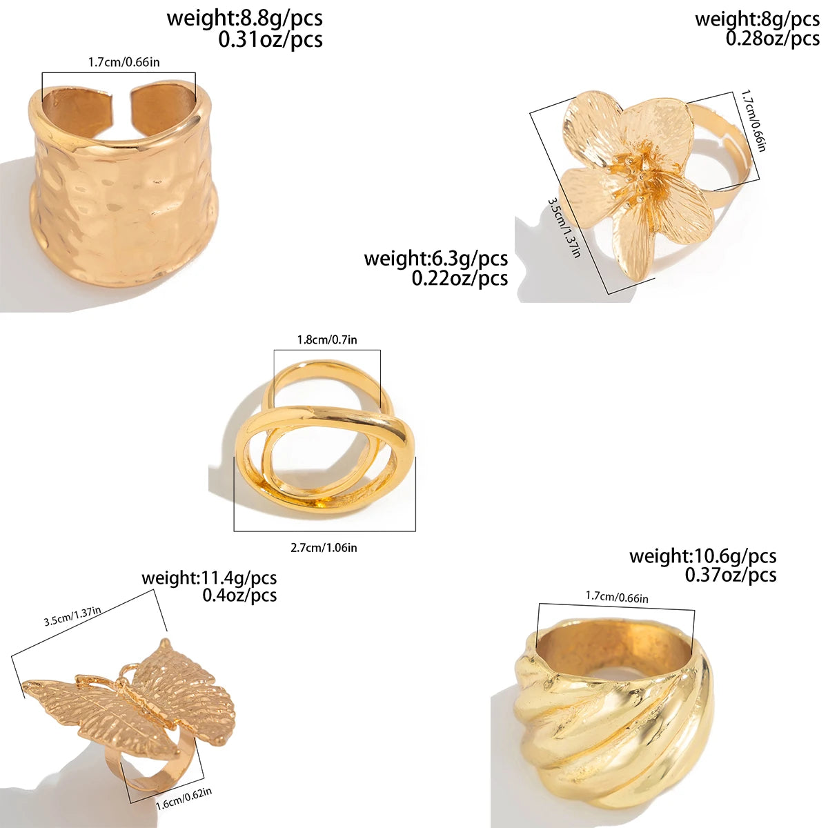 Ingemark 5 Styles Creative Boho Metal Butterfly Flowers Ring for Women Fashion Statement 2025 Adjustable Finger Ring Wed Jewelry