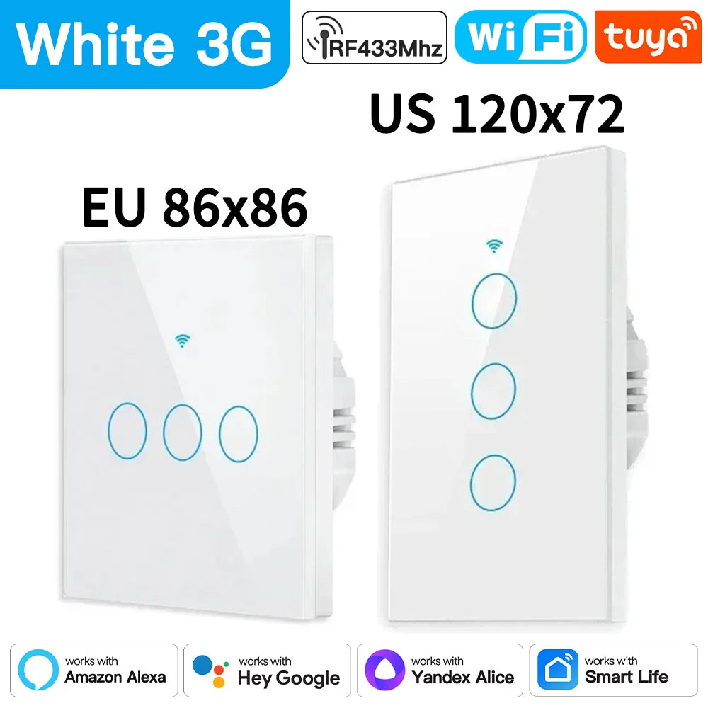 TNCE Tuya Switch WIFI RF US/EU, 1/2/3/4 Gang No/With Neutral Wire Wall LED Light Controller, Smart life, Voice Alexa Google Home