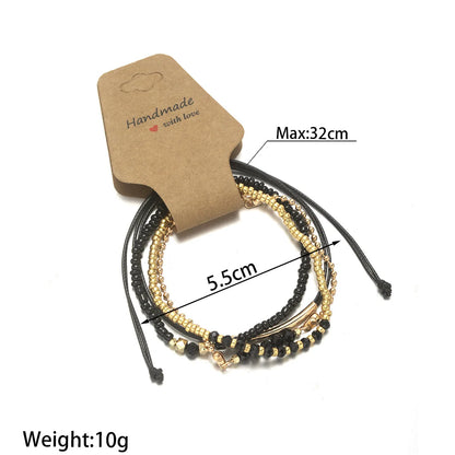 Handmade Black Glass Stone Bracelet Set For Women Simple Braided Rope Beads Chain Bangle Female Fashion Jewelry Accessories