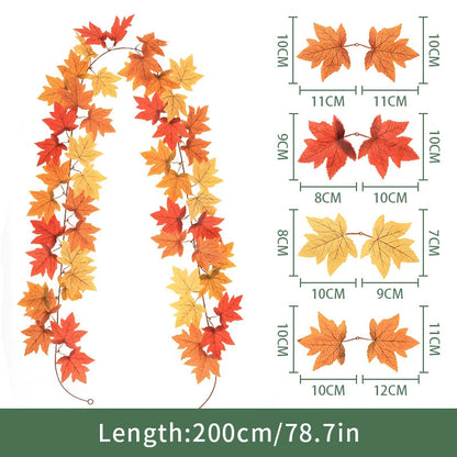 2M Artificial Maple Leaf Garland Fake Fallen Leaves Autumn Decor Rattan for Thanksgiving Halloween Festivals Wedding Xmas Decor