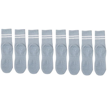 4 Pairs of Mid Tube Double Bar Striped Yoga Socks Anti Slip Dance Sports Breathable Socks Fitness Pilates Cotton Socks
