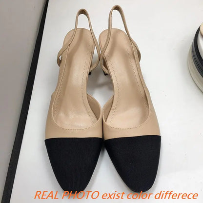 Big Size 45 Women Slingbacks Shoes High Heels Thick High Heel Leather Mixed Colors Pumps Ladies