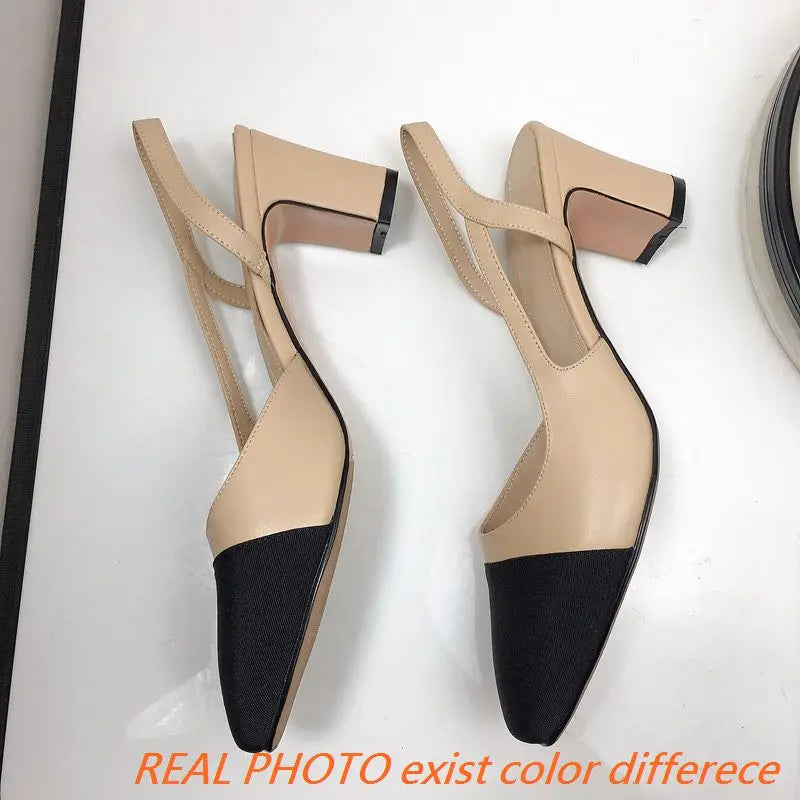 Big Size 45 Women Slingbacks Shoes High Heels Thick High Heel Leather Mixed Colors Pumps Ladies