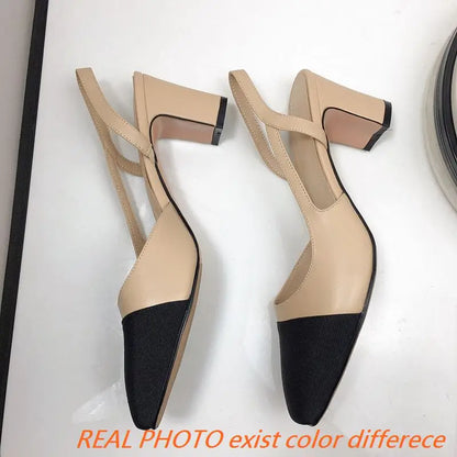 Big Size 45 Women Slingbacks Shoes High Heels Thick High Heel Leather Mixed Colors Pumps Ladies