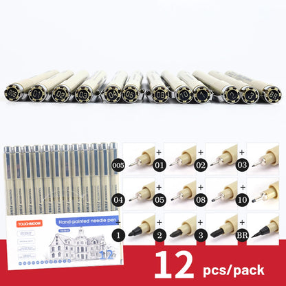 6-12Pcs/Set Hook Needle Pen Hand-painted Fineliner Sketch Pen Student Study Office Supplies Special Stationery Art Supplies
