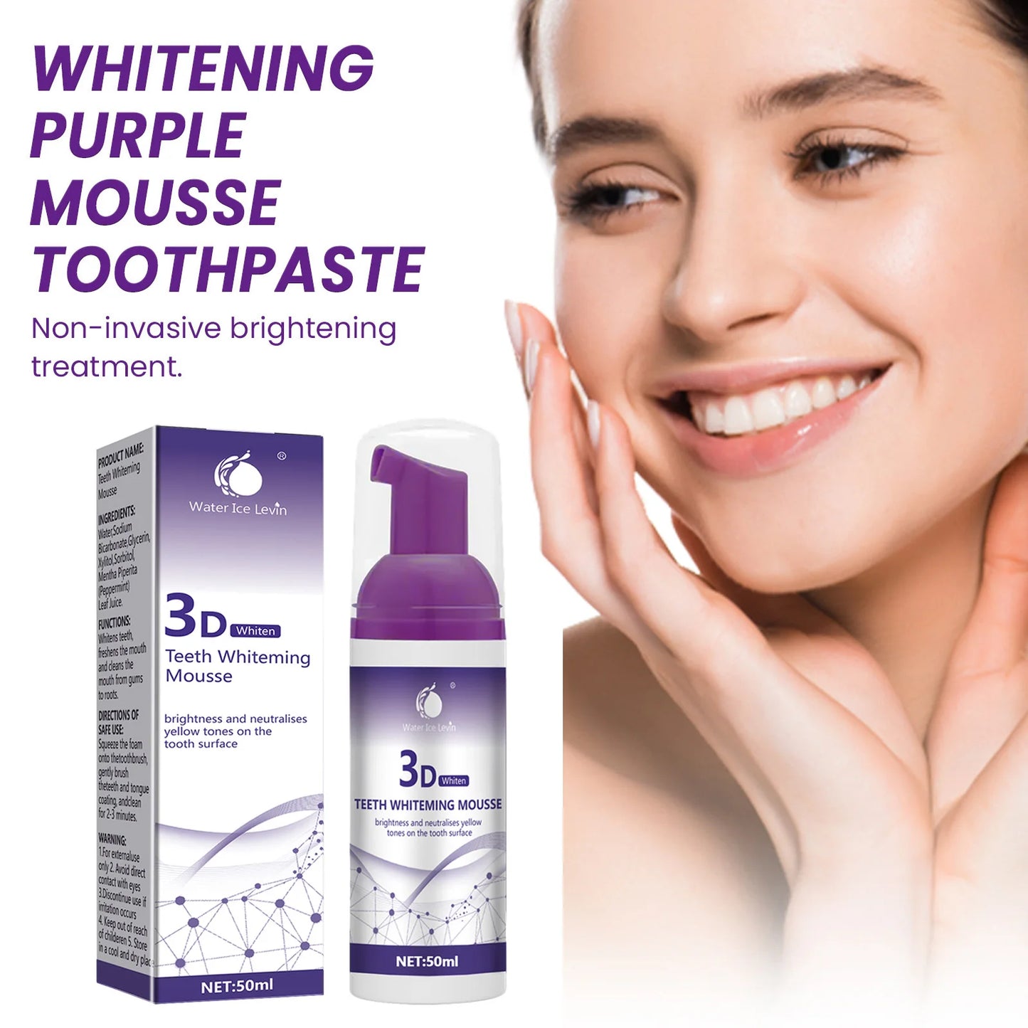 50ml 3D Mousse Toothpaste Teeth Whitening Removing Yellow Teeth Cleaning Tooth Stain Oral Fresh Tooth Care Product 2024 New