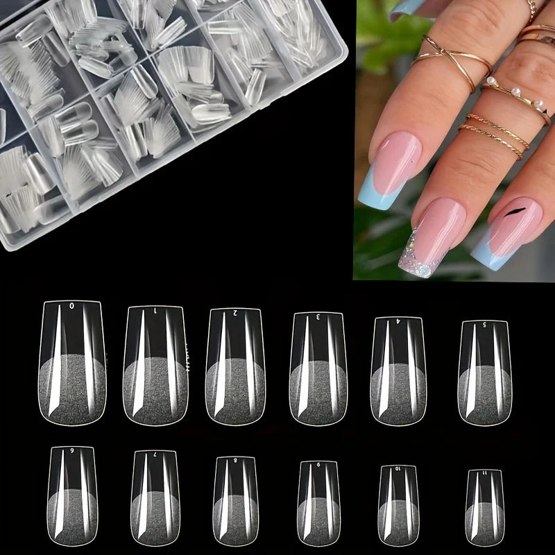 600Pcs Nail Tips Short Almond Shaped Half Matte Clear Acrylic False Nail Tips for Nail Extension Manicure Tools