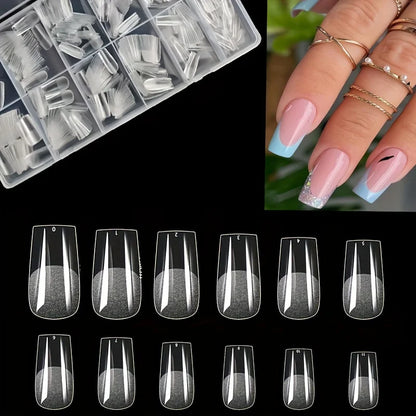 600Pcs Nail Tips Short Almond Shaped Half Matte Clear Acrylic False Nail Tips for Nail Extension Manicure Tools