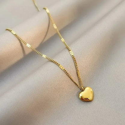 Gold Color Heart Shape Metal Pendant Korean Chain Necklace For Women Silver Color Lovely Women Ins Necklace Fashion Jewelry