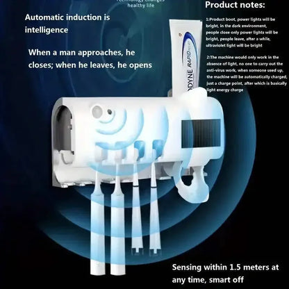 A wall mounted solar ultraviolet toothbrush sterilizer with automatic toothbrush holder and bathroom accessories
