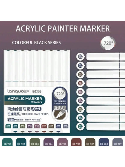 Languo 9pcs/box Soft Brush Acrylic Marker Pen Set£¬DIY Hand Drawn,Paint Art Markers pens,Student Graffiti Acrylic Paint Pens,M720