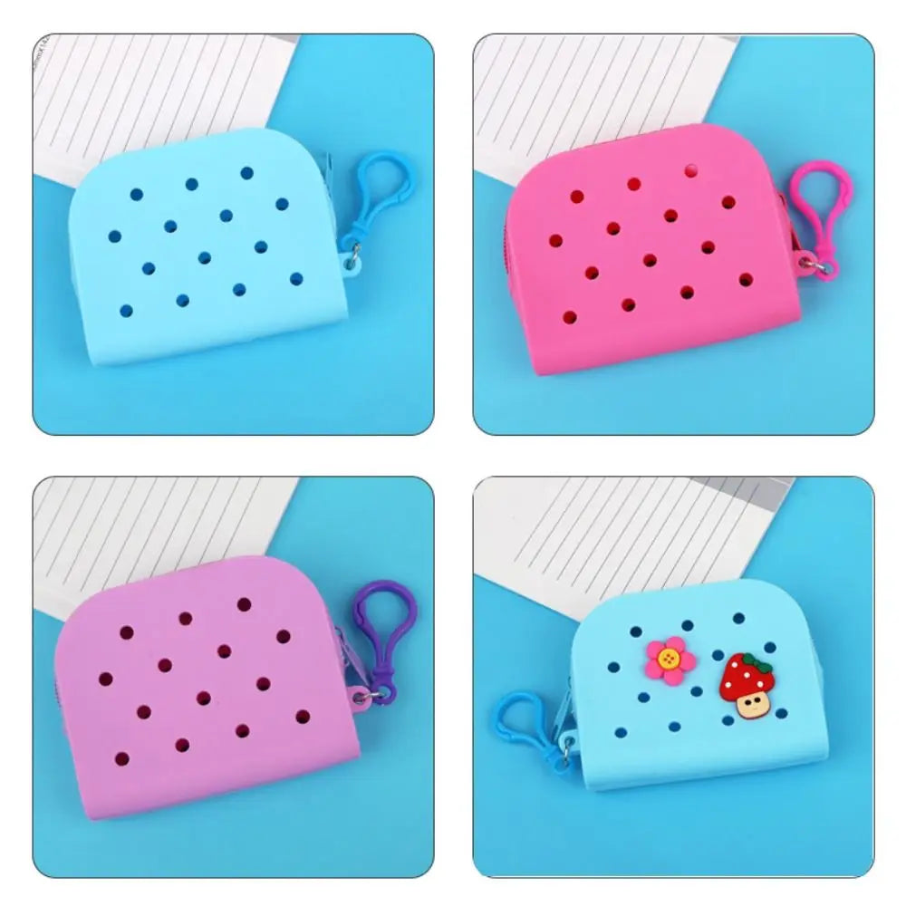 Soft Silicone Mini Holes Wallet Zipper Coin Purses Card Holder Money Bag Women Girls Zipper Change Pouch Storage Bag Organizer