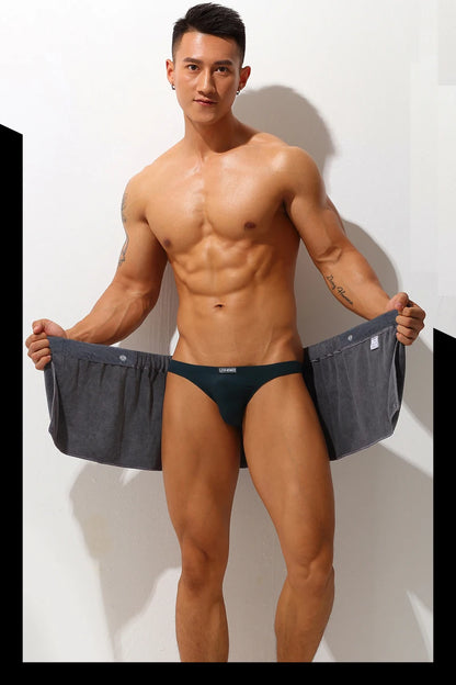 Sexy Sleep Bottoms Man Microfiber Pajamas Men Nightwear Short towel Pants Side Split Bathrobe Culottes Soft Thick