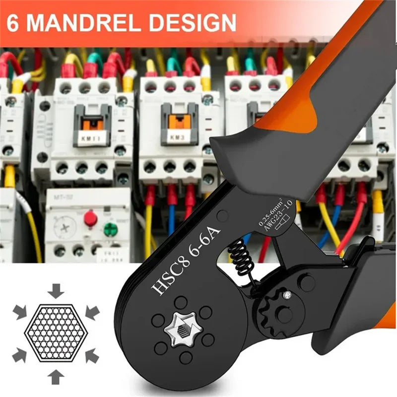 Hexagonal Self-Adjustable Ratchet Ferrule Crimping Tool Kit 23-10AWG 0.25-6mm2 Crimper Kit with 400-2000pcs Wire Terminals