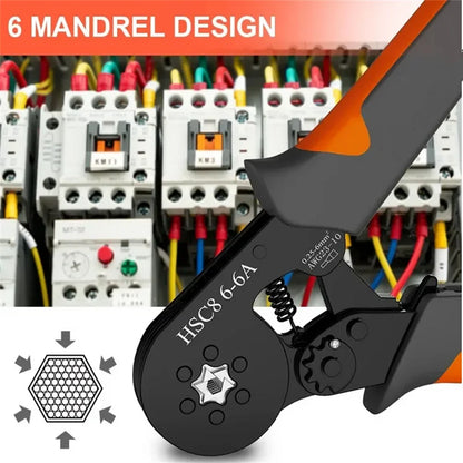 Hexagonal Self-Adjustable Ratchet Ferrule Crimping Tool Kit 23-10AWG 0.25-6mm2 Crimper Kit with 400-2000pcs Wire Terminals