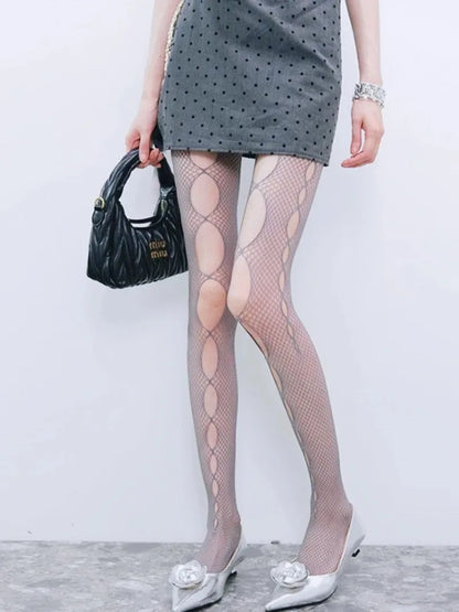Gothic Women's Irregular Exposed Skin Tights Ripped Fishnet Thin Pantyhose Punk Y2K Hollowed-out Retro Lace Sexy Silk Stockings