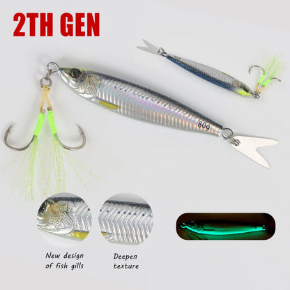 TOLU 2024 NEW 3D Printed Fast Sinking Metal Jig Lure 20g-130g With Spool Saltwater Shore Casting Fishing Lure Vertical Metal Jig