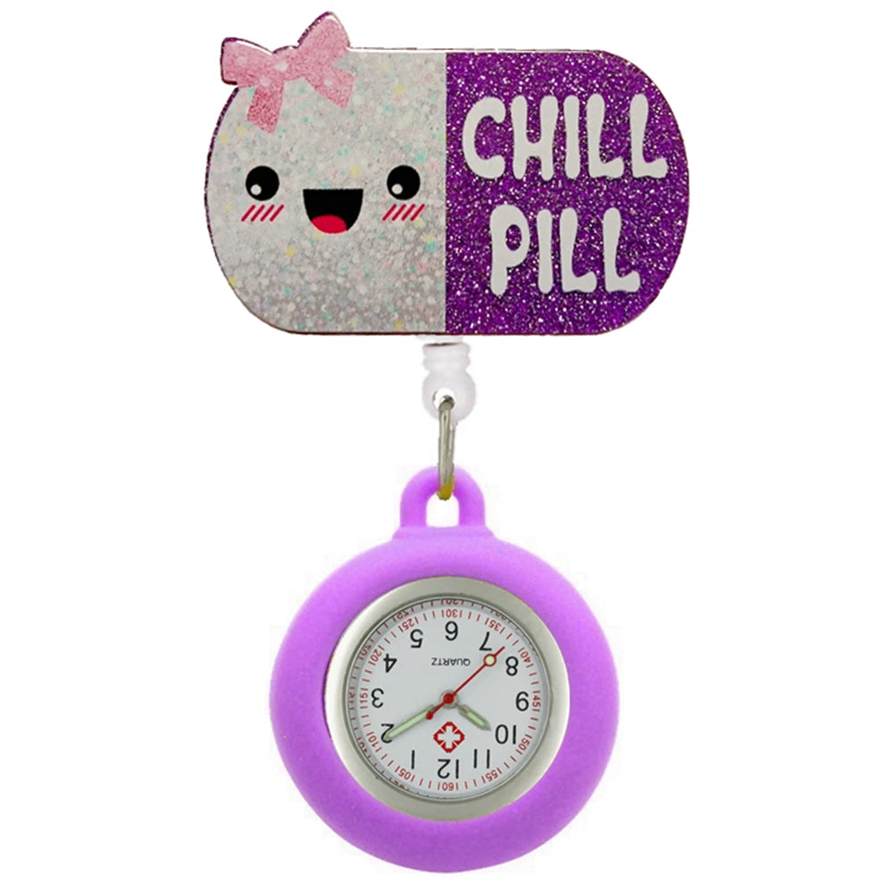 Hospital Medical Workers Cartoon Shiny Nurse Doctor Badge Reel Retractable FOB Pocket Watch Clip Hang Students Clock Watches