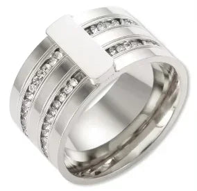 Shiny Crystal High End Non Tarnish Fashion Geometric Open Gold Plated Stainless Steel Rings for Women Wedding Ring Jewelry Gifts