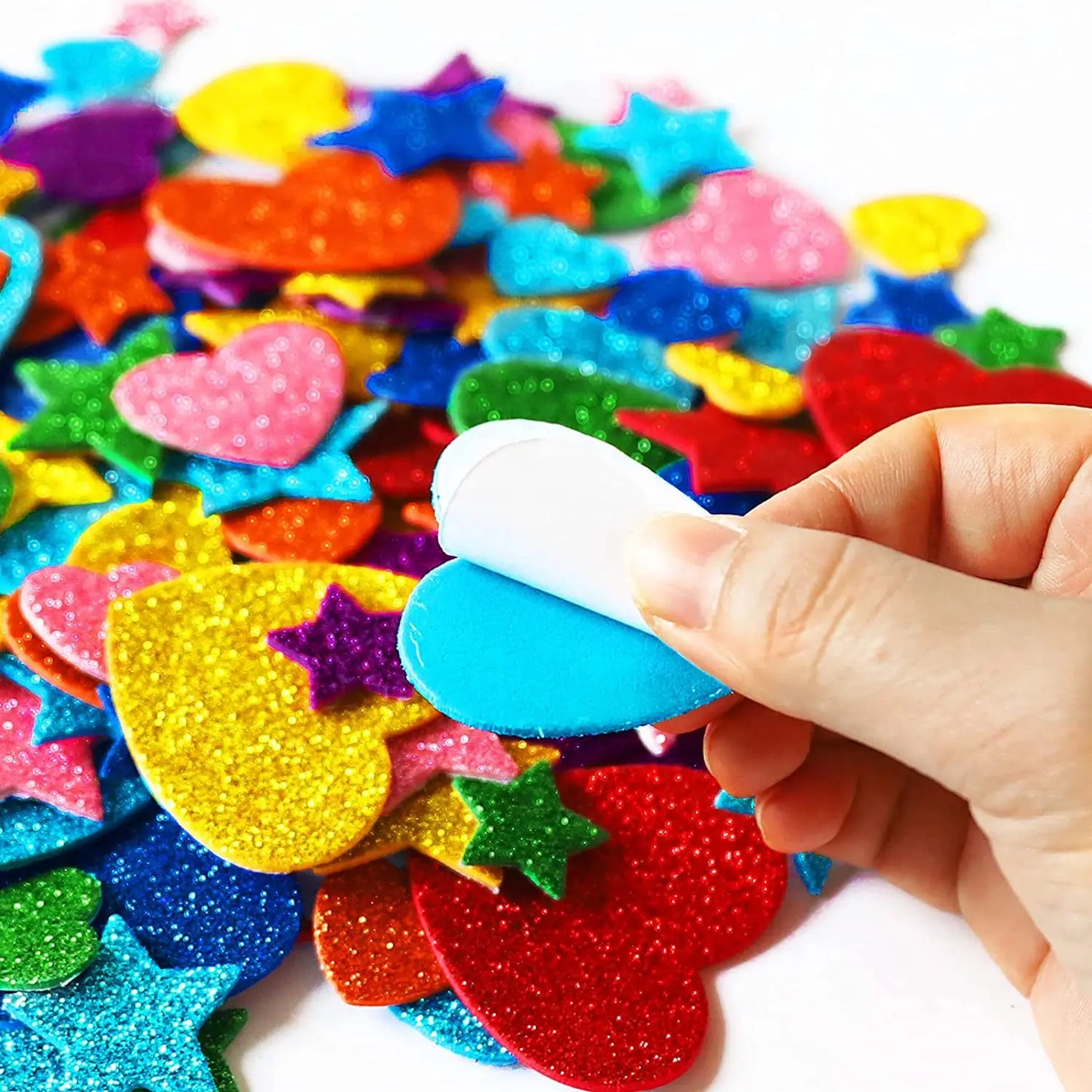 50/200pcs Color Flash foam Star Heart shaped Sticker Self Sticker Children's Reward Sticker Classic Toy Children's Gift
