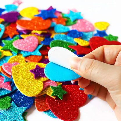 50/200pcs Color Flash foam Star Heart shaped Sticker Self Sticker Children's Reward Sticker Classic Toy Children's Gift