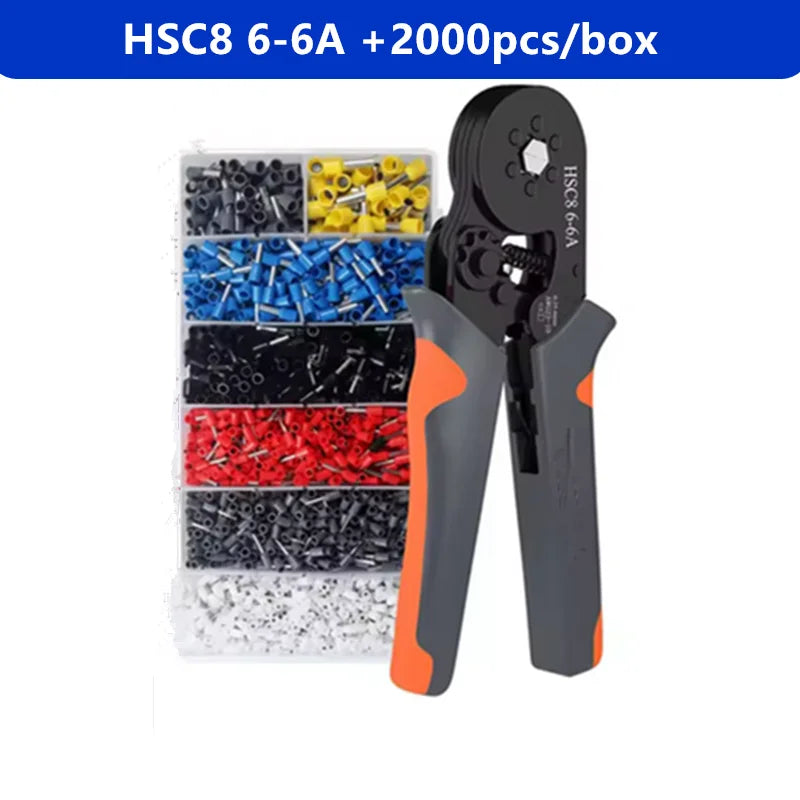 Hexagonal Self-Adjustable Ratchet Ferrule Crimping Tool Kit 23-10AWG 0.25-6mm2 Crimper Kit with 400-2000pcs Wire Terminals