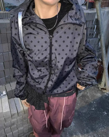 Korean style Fashion Retro Street Windproof Zipper Oversized Hoodie Women's Y2K New Harajuku Star Casual Joker Couple Sweatshirt