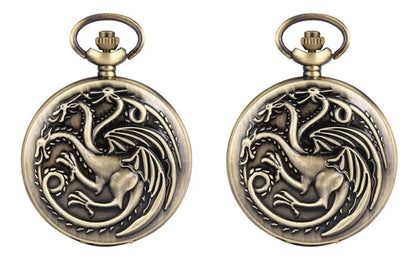 Three-headed Dragon Quartz pocket Watch Vintage Bronze Fire Monster necklace Vintage antique watch